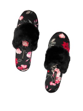 Домашние тапочки Victoria’s Secret Satin Black Floral print