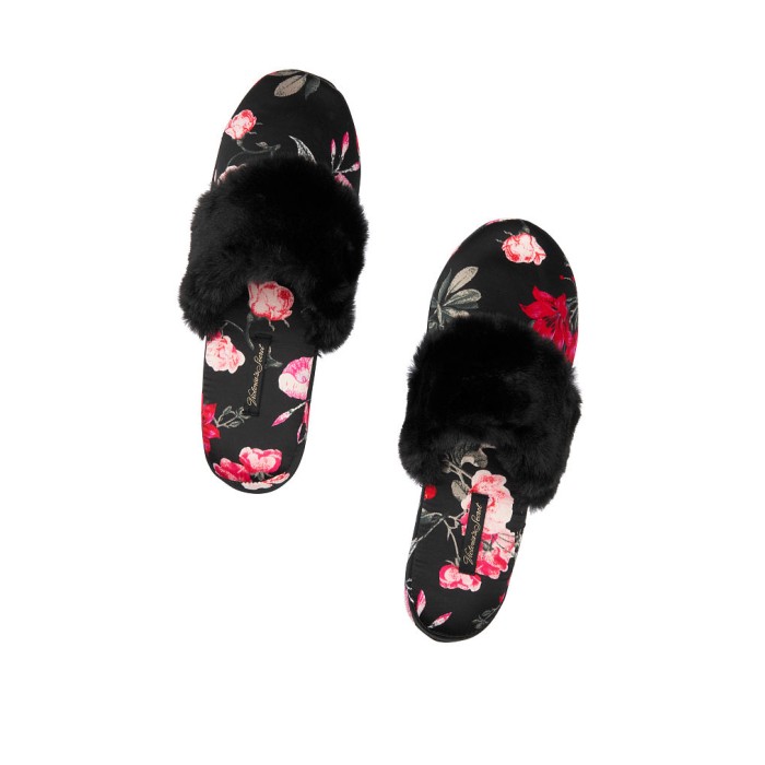 Домашні капці Victoria's Secret Satin Black Floral print