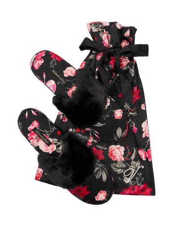 Домашні капці Victoria's Secret Satin Black Floral print