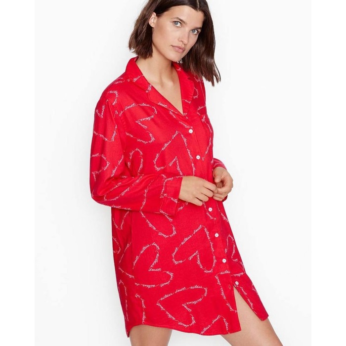 Нічна сорочка Victoria's Secret Cotton Flannel Sleepshirt Red Herats