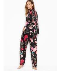 Пижама Victoria’s Secret Satin Long PJ Set Light Black Floral print