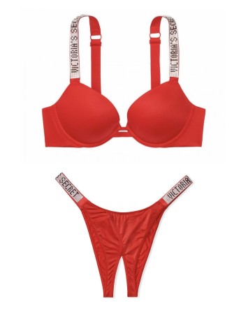 Комплект білизни Victoria's Secret Very Sexy Embellished Strap Push-up Bra set Lipstick❤️