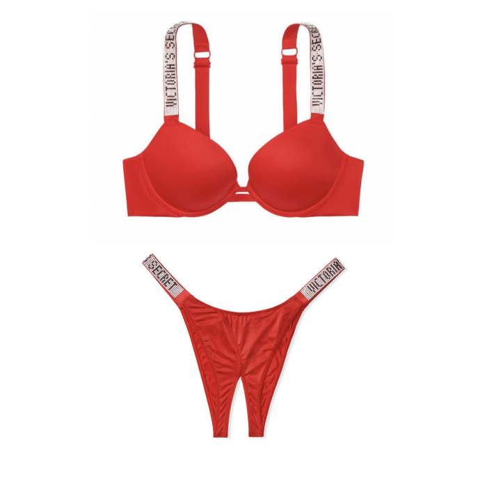 Комплект білизни Victoria's Secret Very Sexy Embellished Strap Push-up Bra set Lipstick❤️