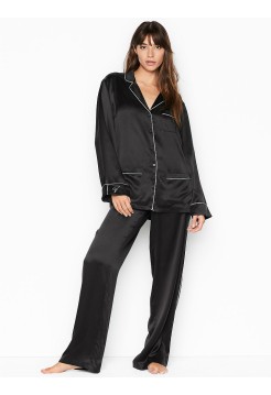 Піжама шовкова Victoria's Secret Silk Long PJ Set Black