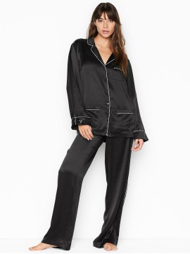 Пижама шелковая Victoria’s Secret Silk Long PJ Set Black