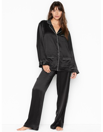 Пижама шелковая Victoria’s Secret Silk Long PJ Set Black