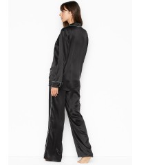 Пижама шелковая Victoria’s Secret Silk Long PJ Set Black