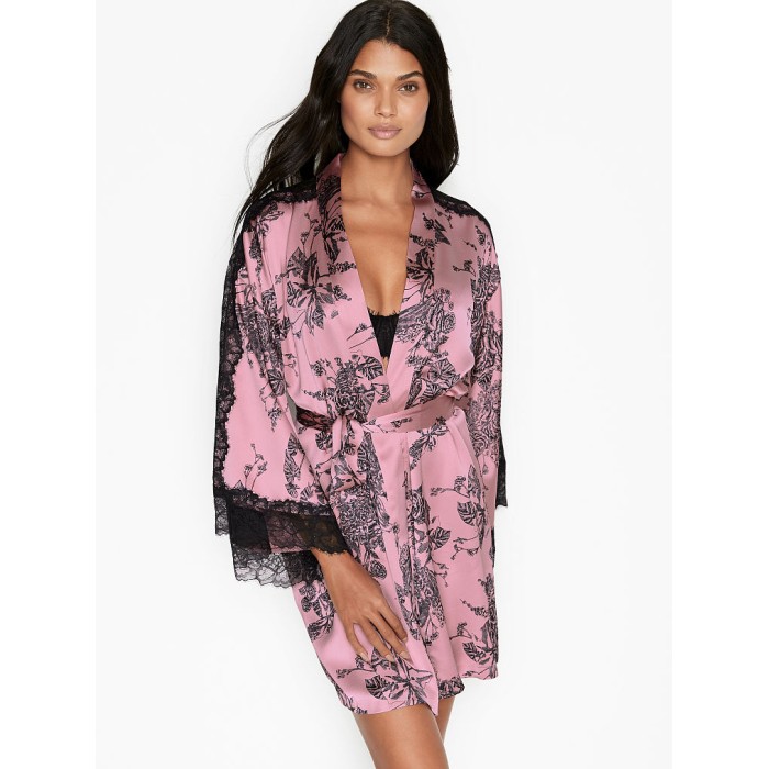 Халат Victoria's Secret Pink Lace Satin Robe Etched Roses
