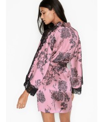 Халат Victoria's Secret Pink Lace Satin Robe Etched Roses