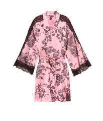 Халат Victoria's Secret Pink Lace Satin Robe Etched Roses