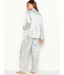 Сатинова піжама Victoria's Secret The Satin Long PJ Set Blue Stripe