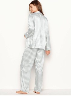 Сатинова піжама Victoria's Secret The Satin Long PJ Set Blue Stripe