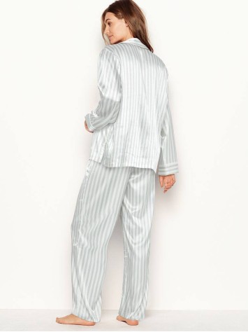 Сатинова піжама Victoria's Secret The Satin Long PJ Set Blue Stripe