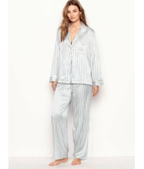 Сатинова піжама Victoria's Secret The Satin Long PJ Set Blue Stripe