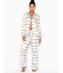 Сатинова піжама Victoria's Secret The Satin Long PJ Set White logo VS