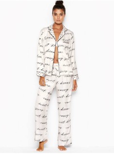 Сатинова піжама Victoria's Secret The Satin Long PJ Set White logo VS