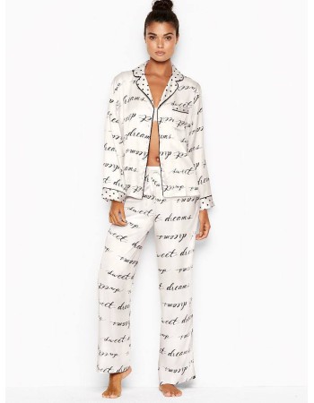 Сатинова піжама Victoria's Secret The Satin Long PJ Set White logo VS