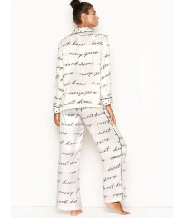 Сатинова піжама Victoria's Secret The Satin Long PJ Set White logo VS
