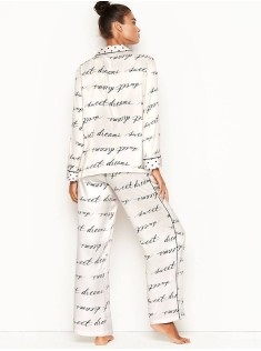 Сатинова піжама Victoria's Secret The Satin Long PJ Set White logo VS