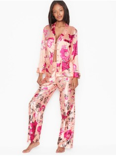 Піжама сатинова VS Printed Satin & Rhinestone Button Long PJ Set