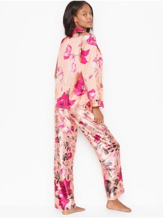 Піжама сатинова VS Printed Satin & Rhinestone Button Long PJ Set