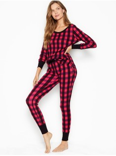 Піжама VS Thermal Long PJ Set Light Pink Red Plaid