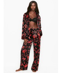 Сатинова піжама Victoria's Secret The Satin Long PJ Set Black Cherry