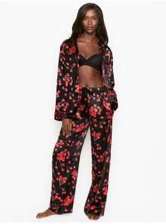 Сатинова піжама Victoria's Secret The Satin Long PJ Set Black Cherry