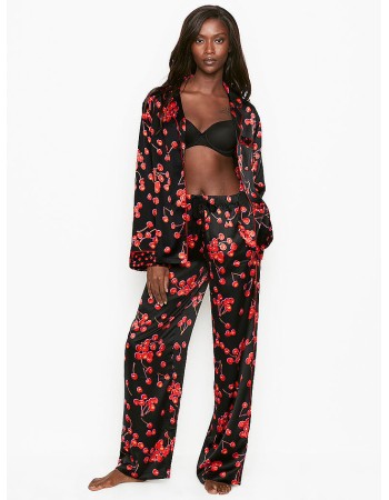 Сатинова піжама Victoria's Secret The Satin Long PJ Set Black Cherry