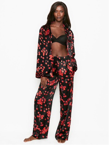 Сатинова піжама Victoria's Secret The Satin Long PJ Set Black Cherry