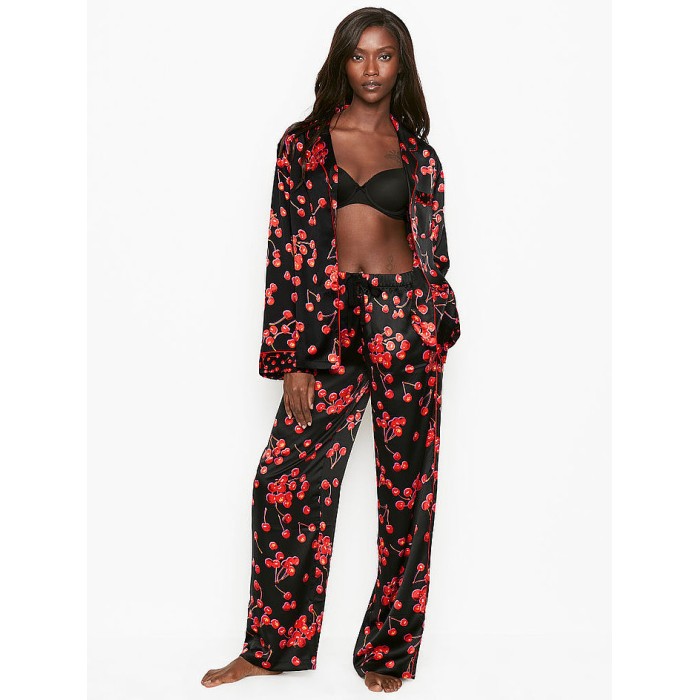 Сатинова піжама Victoria's Secret The Satin Long PJ Set Black Cherry