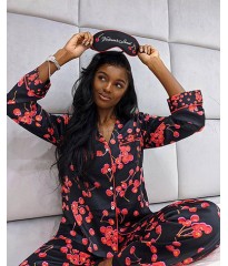 Сатинова піжама Victoria's Secret The Satin Long PJ Set Black Cherry
