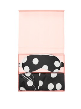 Victorias Secret Satin Pillowcase Eye Mask Gift Set White Black Dot