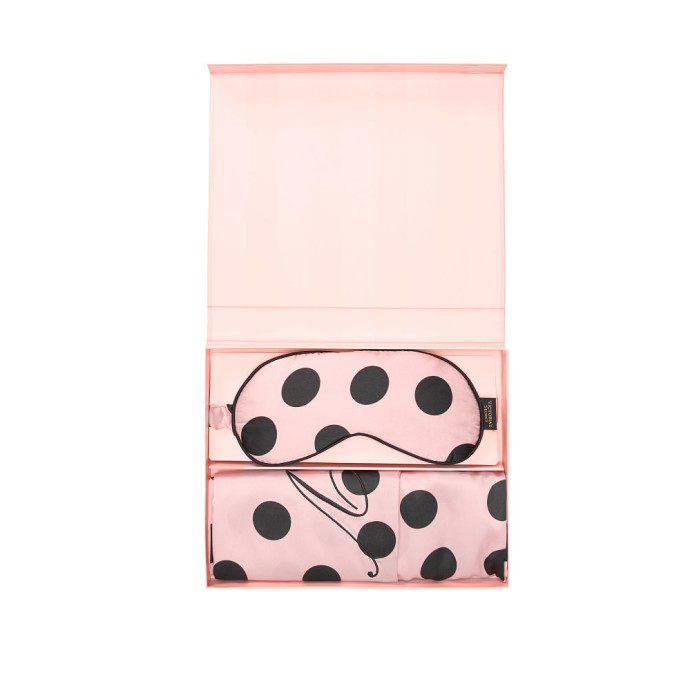 Victoria’s Secret Satin Pillowcase & Eye Mask Gift Set Pink&Black Dot