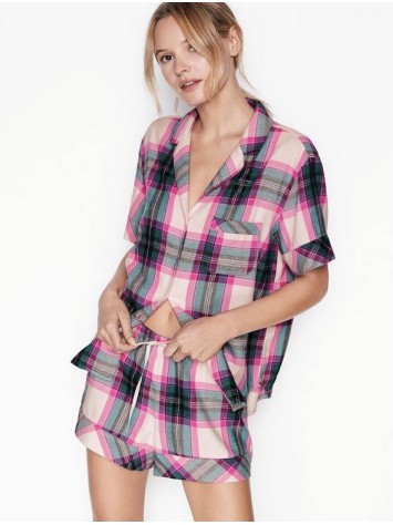 Піжама VS Flannel Short PJ Set рожево-сіра клітина з люрексом