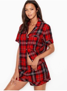 Піжама Victoria's Secret Shimmer Flannel Short PJ Set red plaid