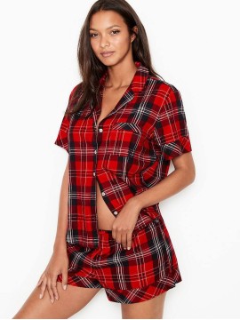 Піжама Victoria's Secret Shimmer Flannel Short PJ Set red plaid
