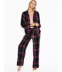 Пижама Victoria’s Secret Shimmer Flannel Long PJ Set Black/Hot Pink