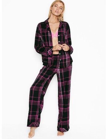 Пижама Victoria’s Secret Shimmer Flannel Long PJ Set Black/Hot Pink