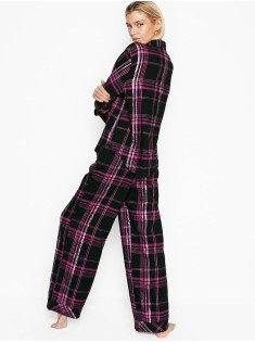 Піжама Victoria's Secret Shimmer Flannel Long PJ Set Black/Hot Pink