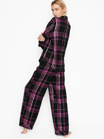 Піжама Victoria's Secret Shimmer Flannel Long PJ Set Black/Hot Pink