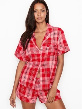 Пижама Victoria’s Secret Flannel Short PJ Set Light Red Plaid