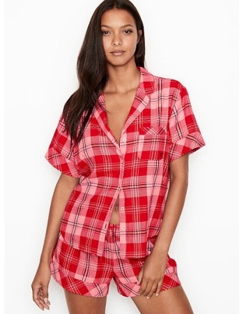 Пижама Victoria’s Secret Flannel Short PJ Set Light Red Plaid