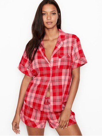Піжама Victoria's Secret Flannel Short PJ Set Light Red Plaid