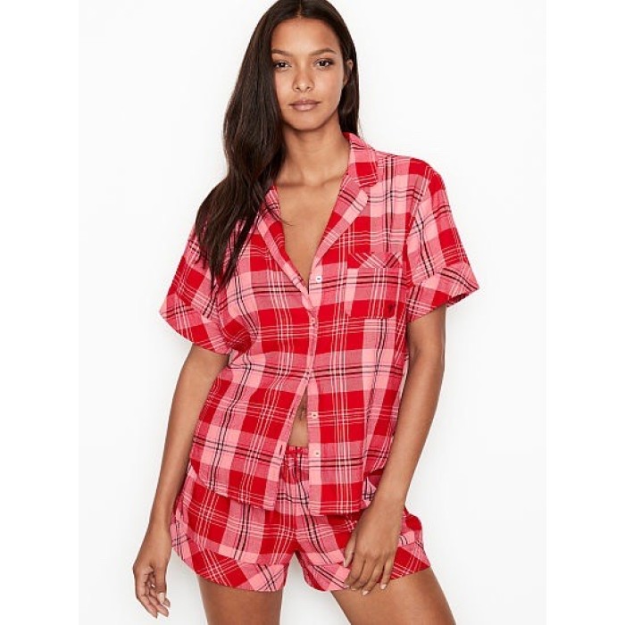 Піжама Victoria's Secret Flannel Short PJ Set Light Red Plaid