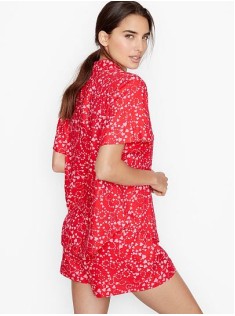 Піжама Victoria's Secret Flannel Short PJ Set Red print pink hearts