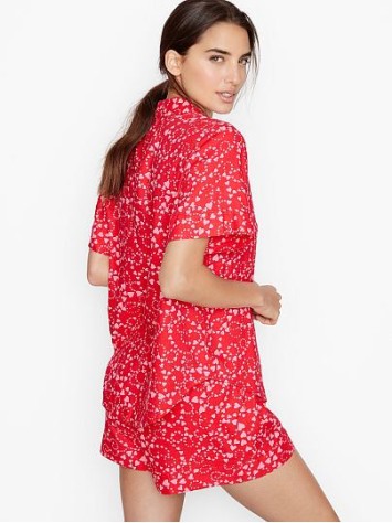 Піжама Victoria's Secret Flannel Short PJ Set Red print pink hearts
