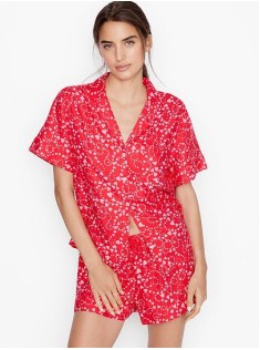 Піжама Victoria's Secret Flannel Short PJ Set Red print pink hearts