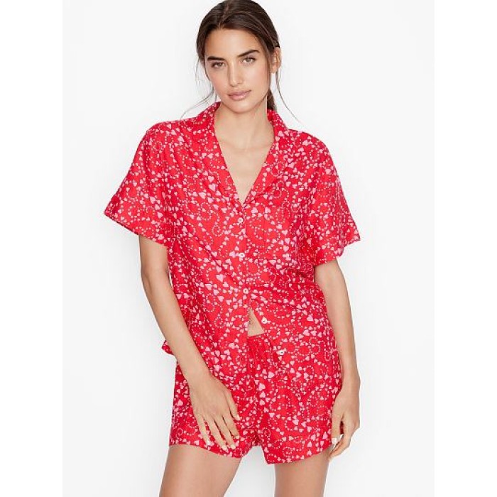 Піжама Victoria's Secret Flannel Short PJ Set Red print pink hearts