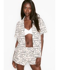 Піжама Victoria's Secret Flannel Short PJ Set white VS logo